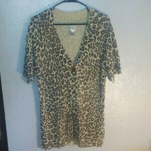 Vintage Chico's Leopard Print with Gold Metallic Detail Short Sleeve Cardigan L